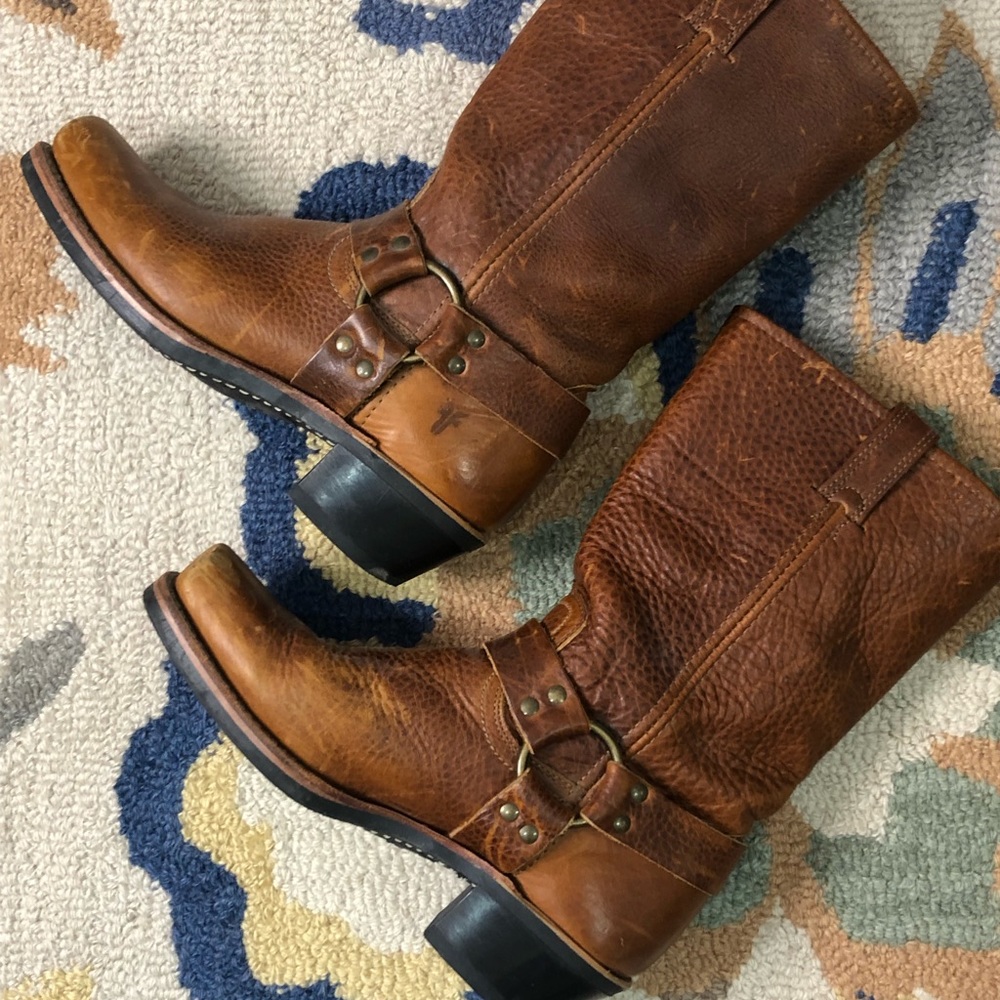 FRYE Harness 12R, made in the USA.  Unlined with rugged, rubber bottoms.
